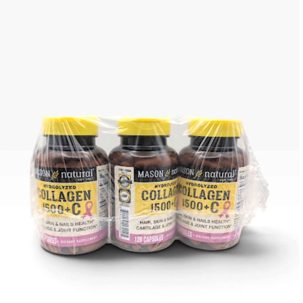 Mason Natural Hydrolyzed Collagen 1500 + C Hair Skin Nails 120 Capsules Lot 3